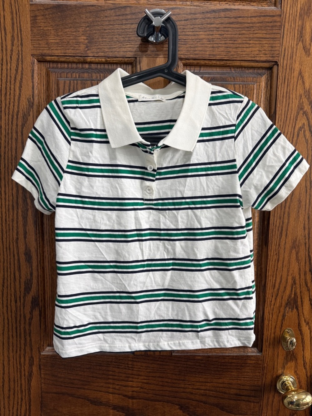 Striped Polo Tee in White with Green & Navy